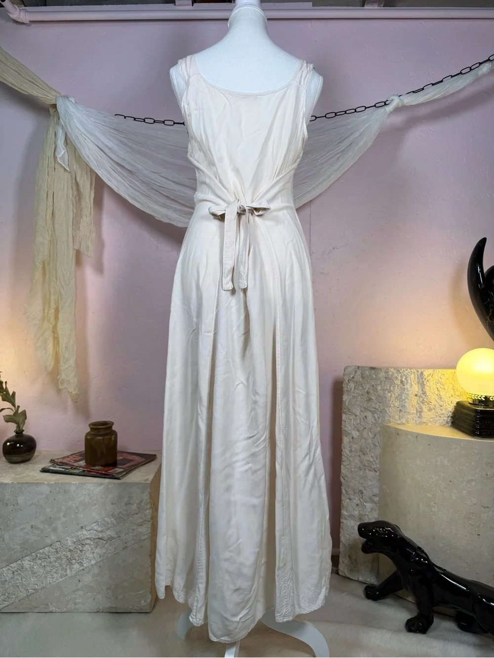 Vintage Cream Embroidered Maxi Dress | Button Front | Size M - Picture 4 of 4